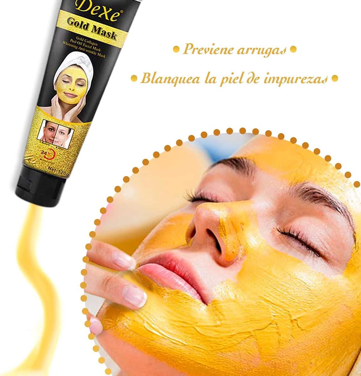 Mascarilla Facial de Oro y Colágeno - Efecto Iluminador, Anti edad e Hidratación 24 Hora - additional image 4